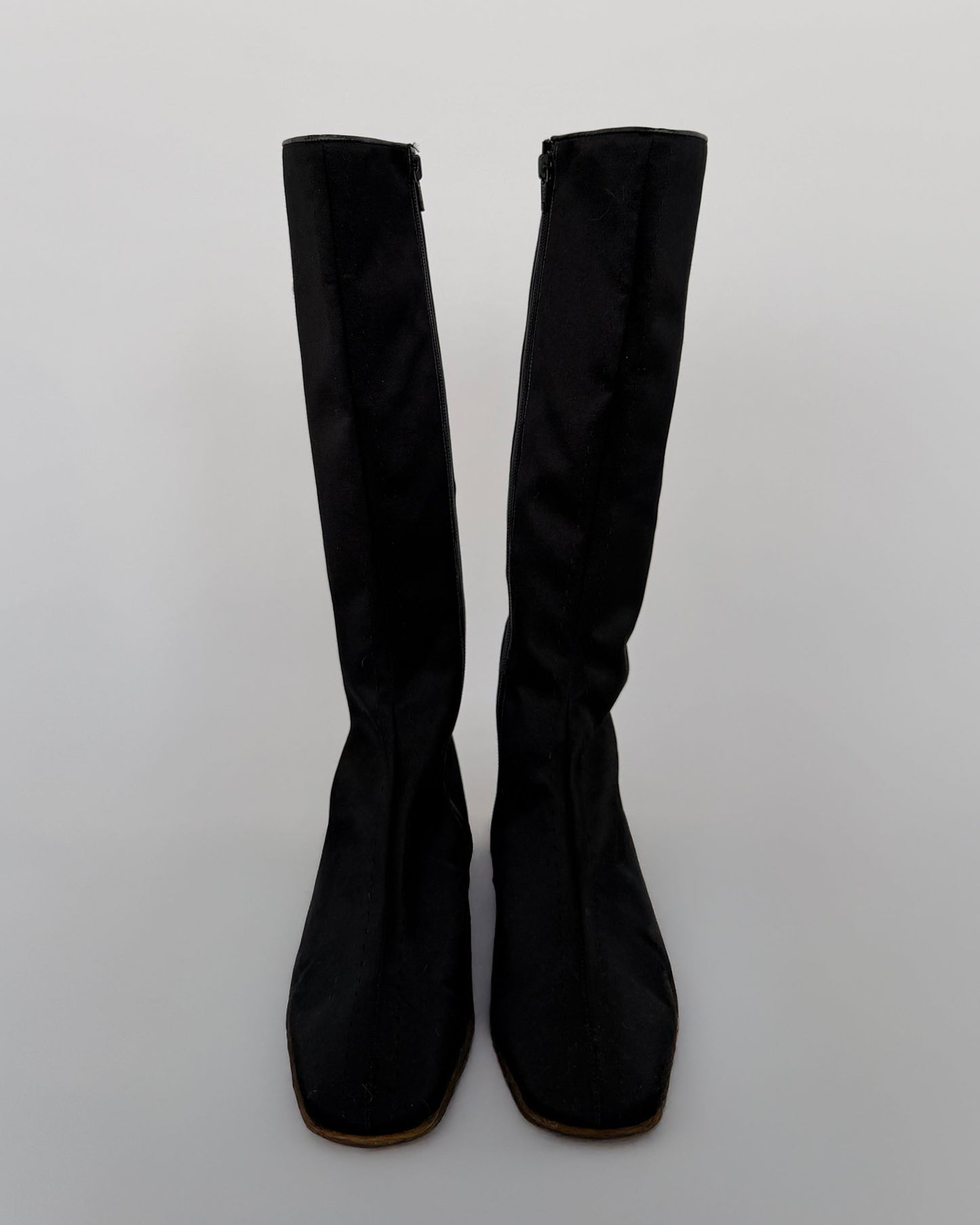 Front view of Valentino Black Satin Tall Boots
