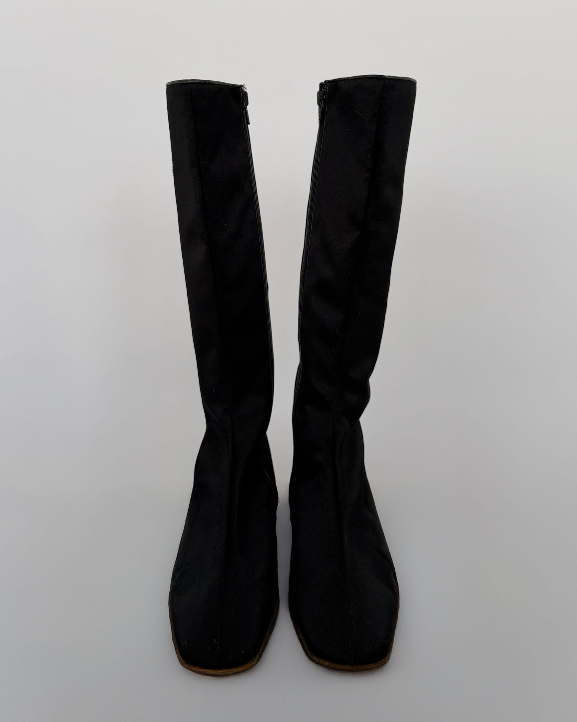 Front view of Valentino Black Satin Tall Boots