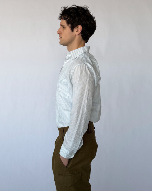 Side view of Andhurst Custom Collection vintage striped button up