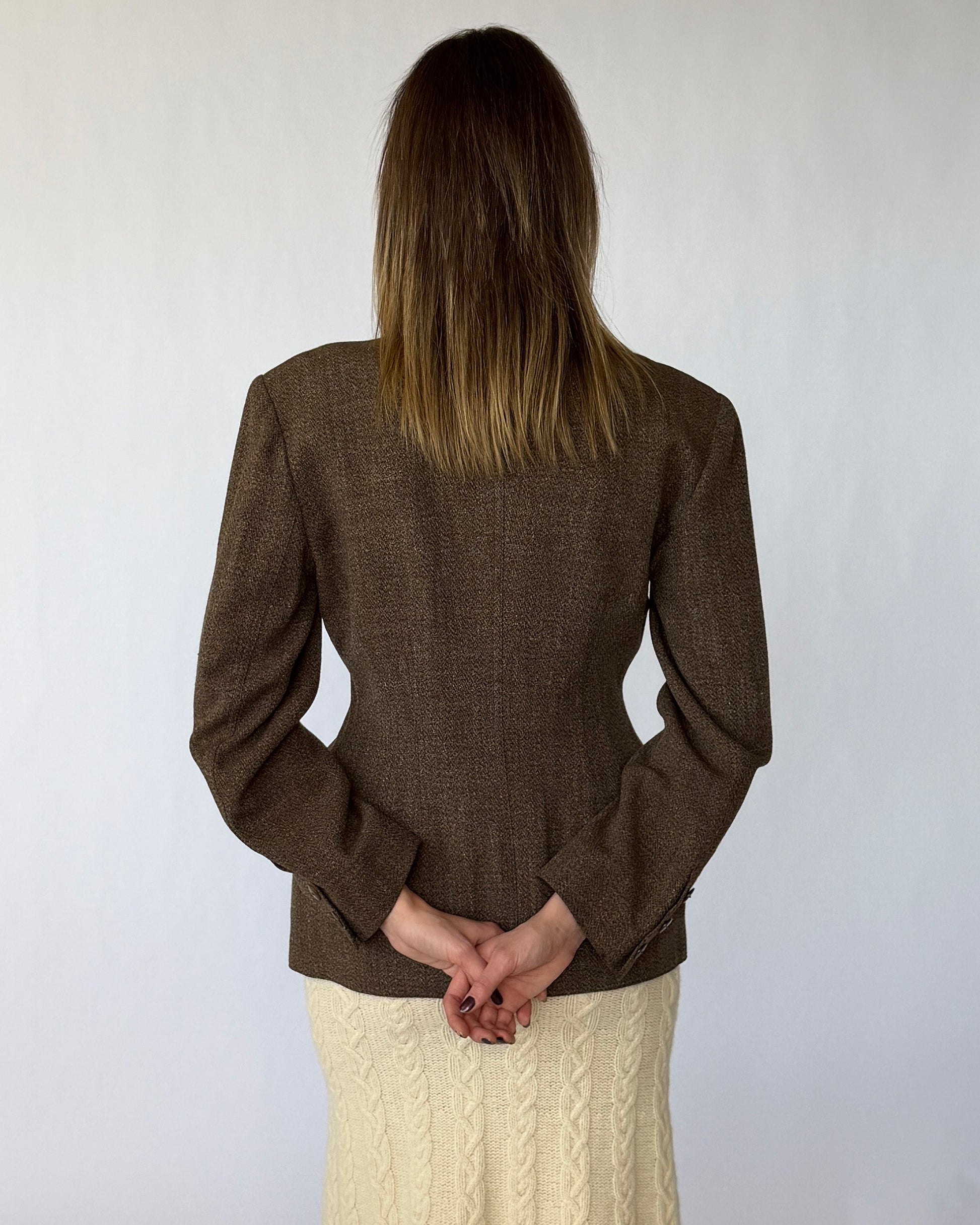 Back view of vintage Yanedo Kasuko vintage blazer with accentuated waistline