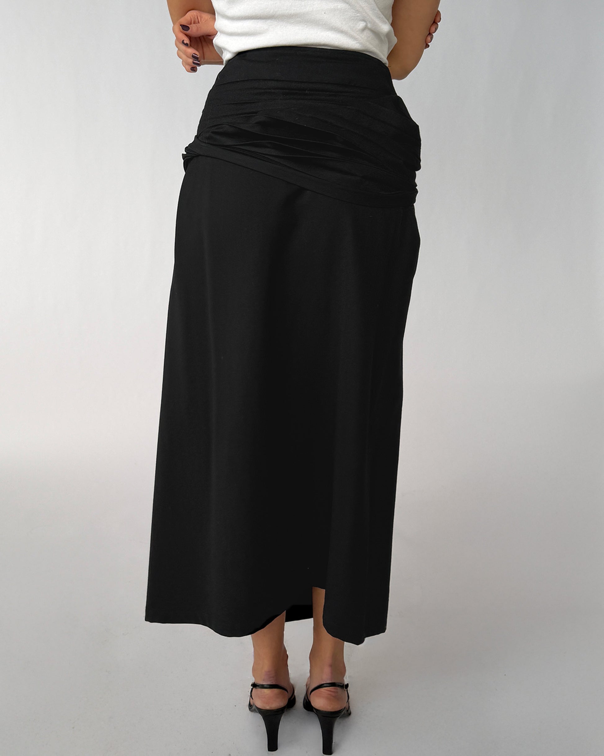 Back view of vintage Y's Yohji Yamamoto wool maxi skirt