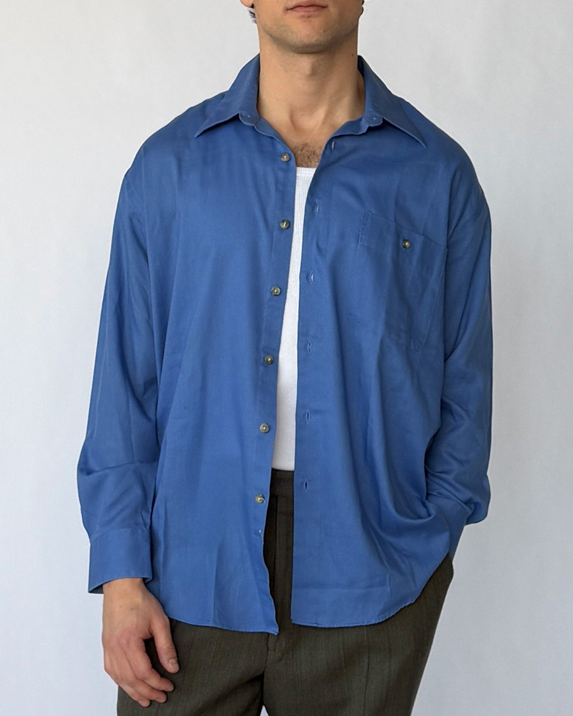 Close-up view of Vintage Yves Saint Laurent Blue Button-Down