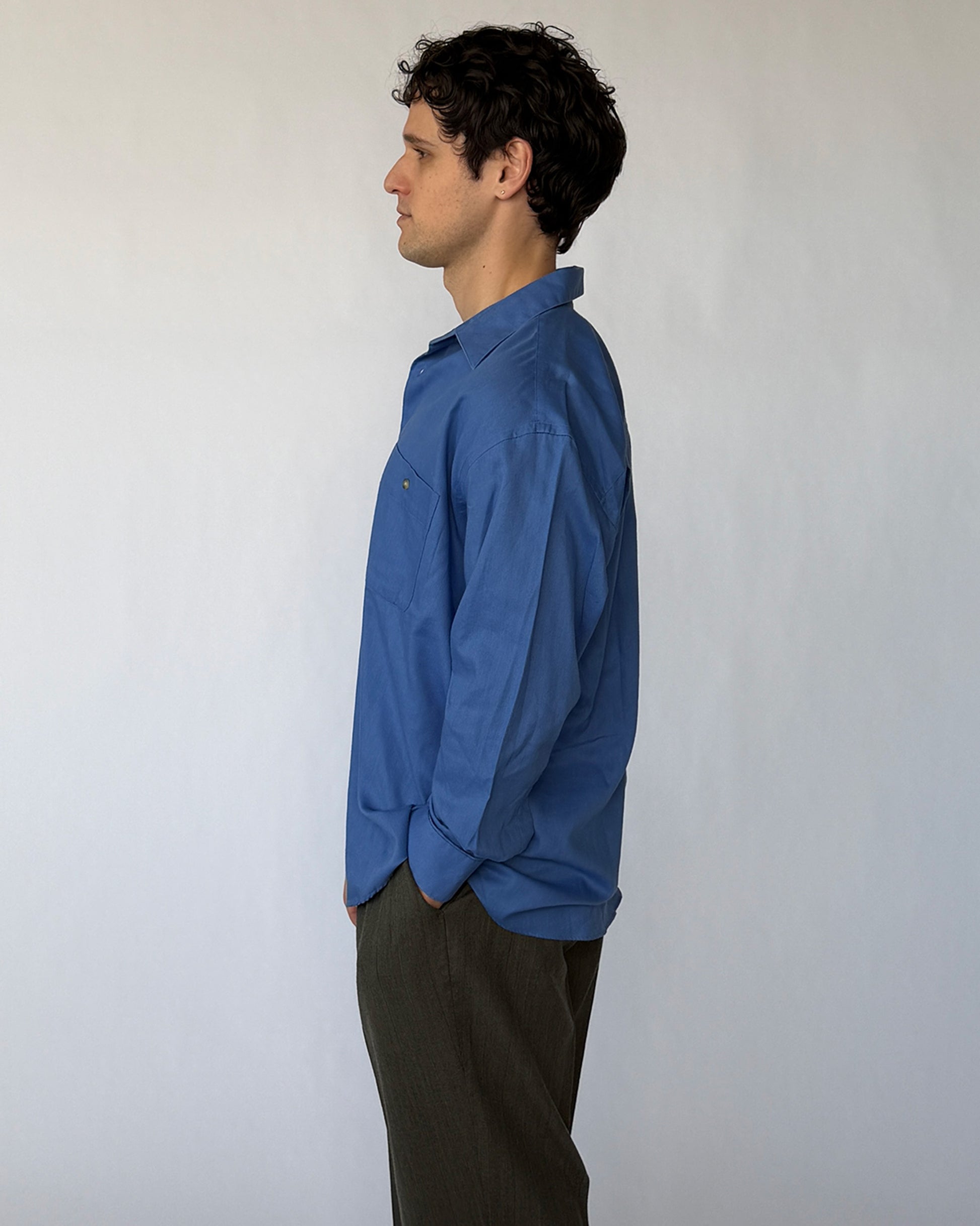 Side view of Vintage Yves Saint Laurent Blue Button-Down