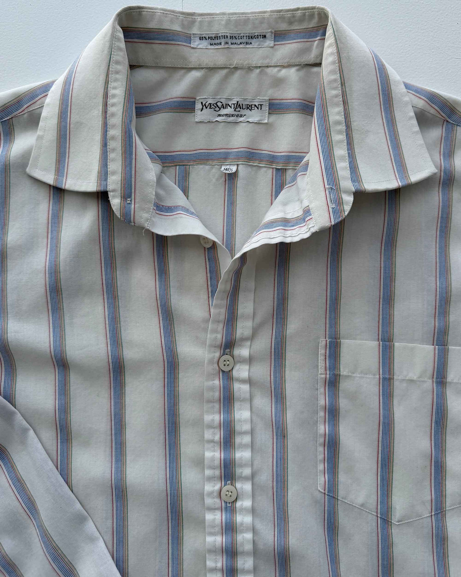 Yves Saint Laurent label on multicolor striped button up shirt