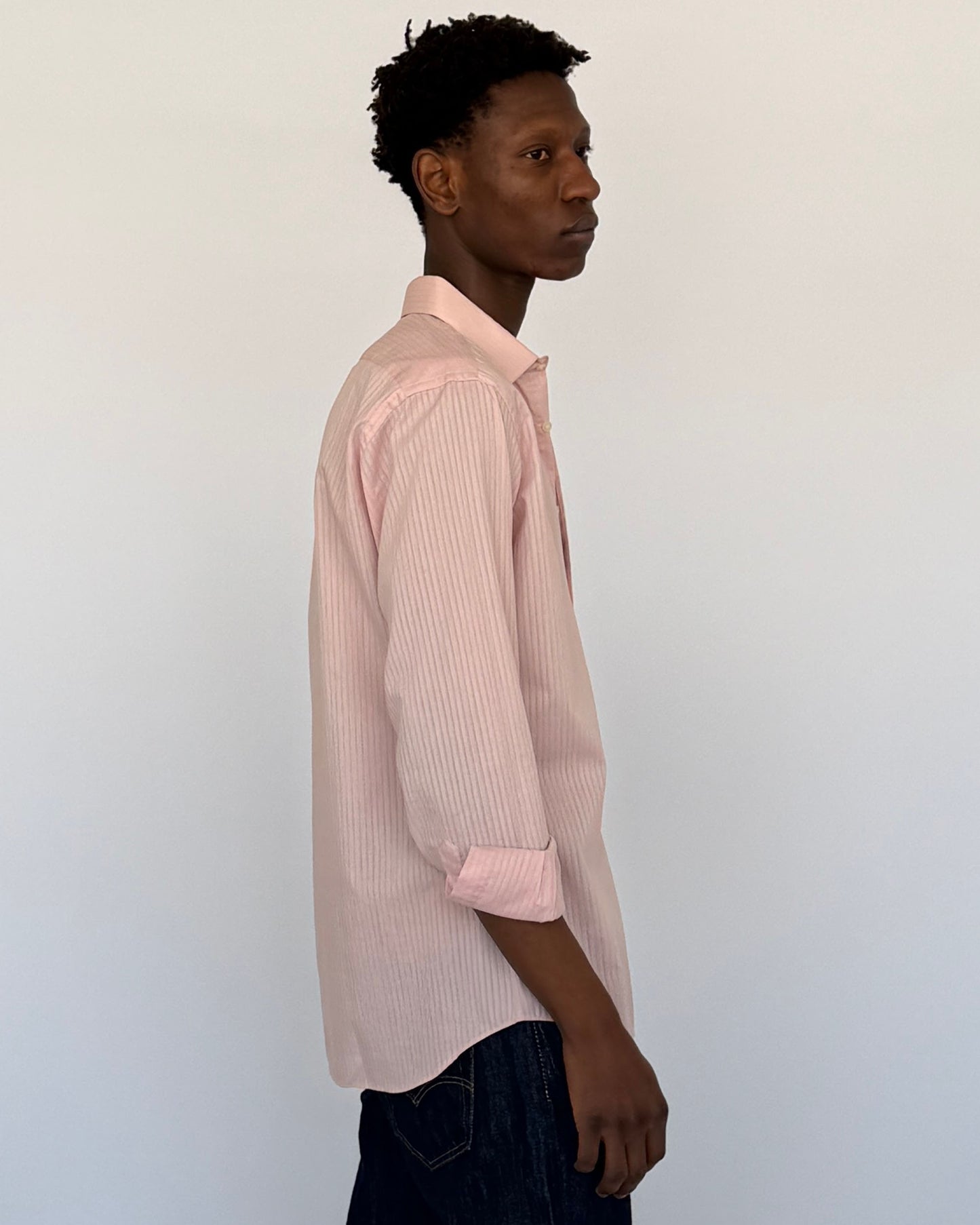 Side view of Yves Saint Laurent Pink Button Up
