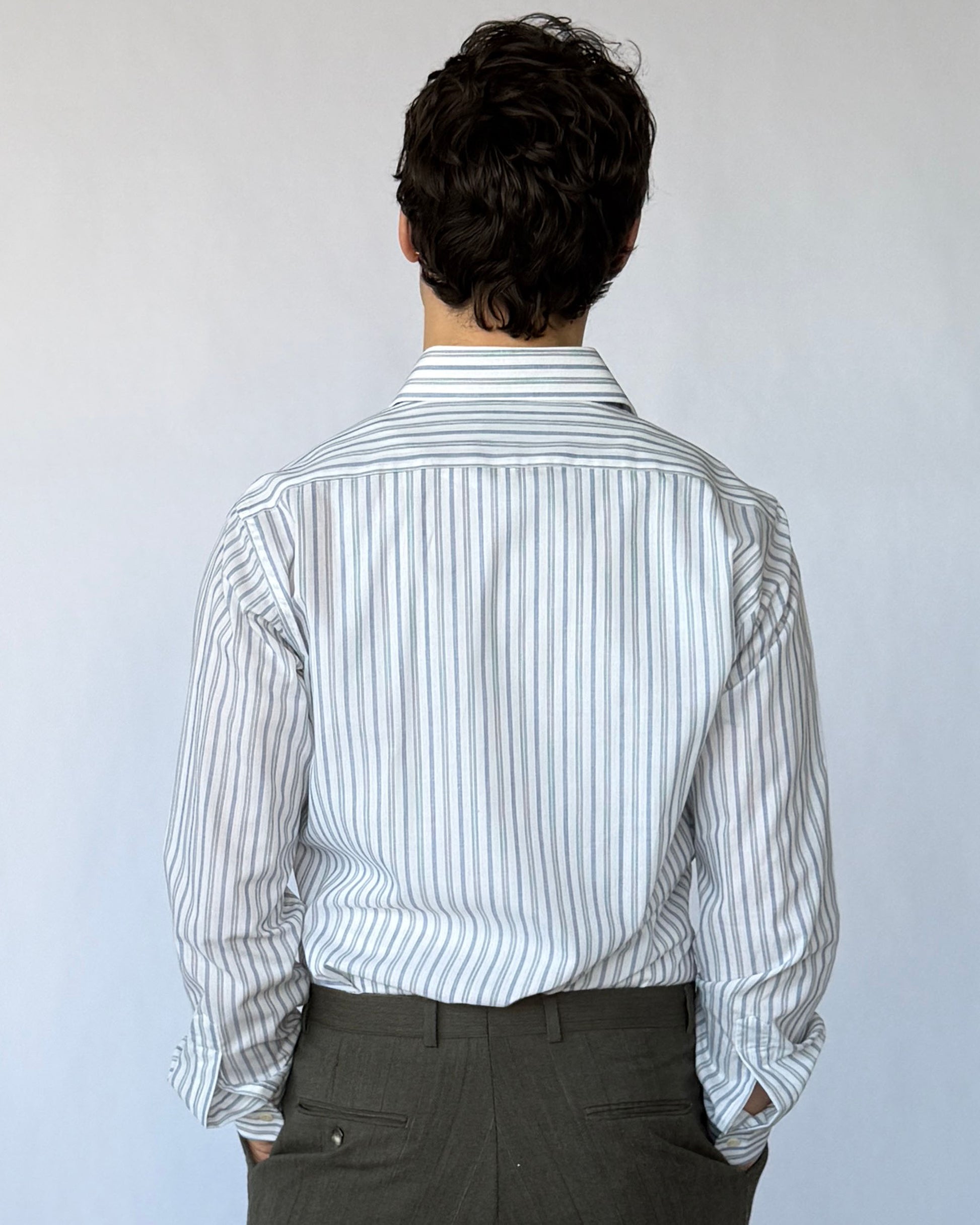 Back view of vintage YSL striped button up