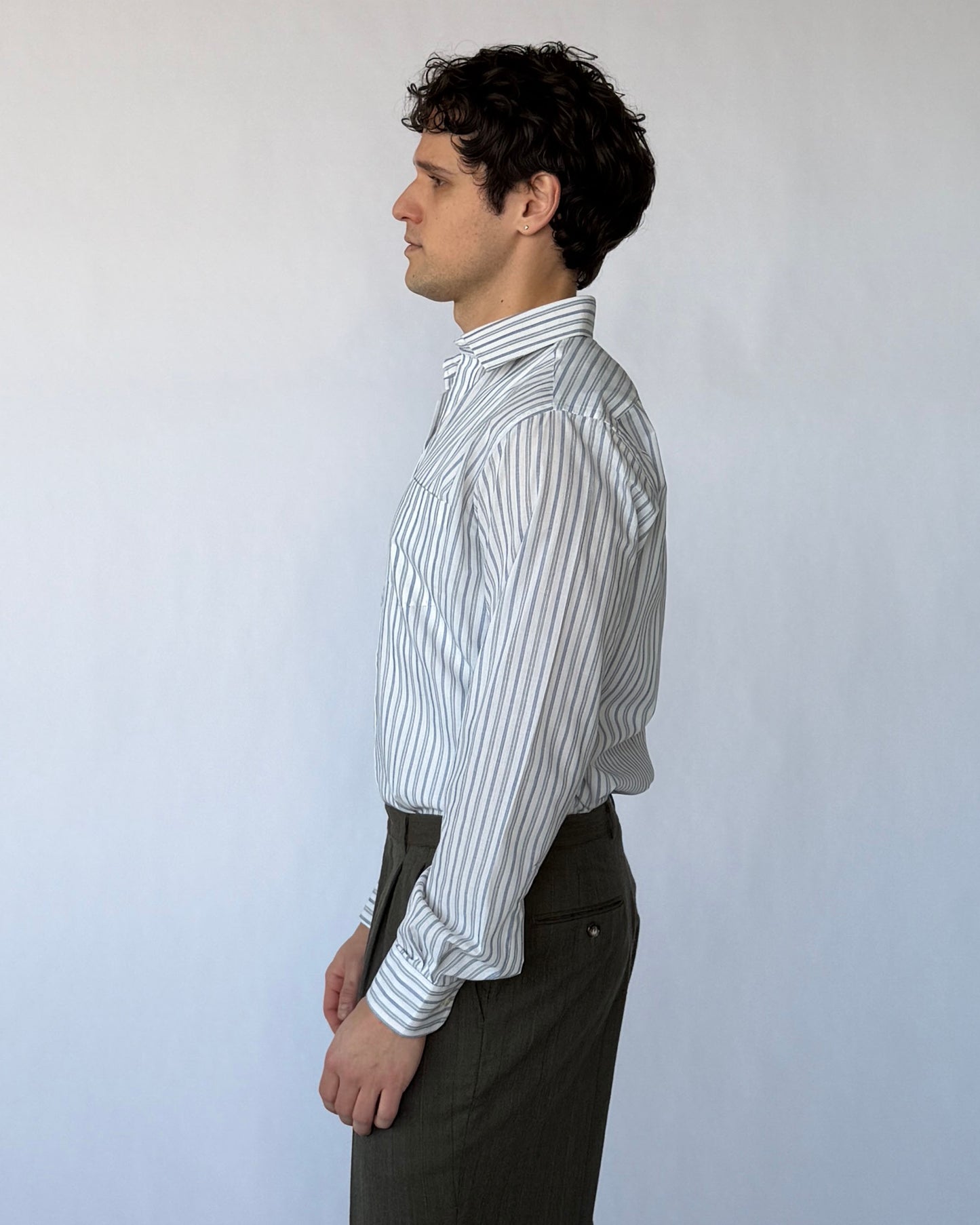 Side view of Vintage Yves Saint Laurent Striped Button Up 